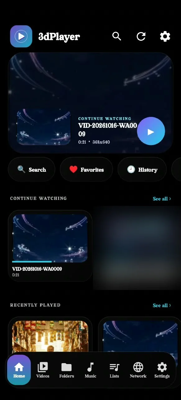 3dPlayer home screen
