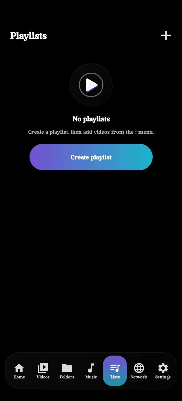 3dPlayer playlists screen - create a playlist and add videos