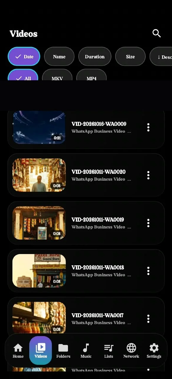 3dPlayer videos list with sort and format filters